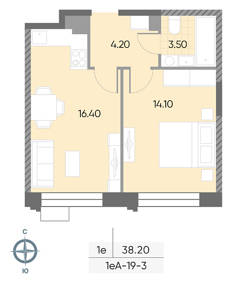 студия, 38.2 м², 3 этаж 