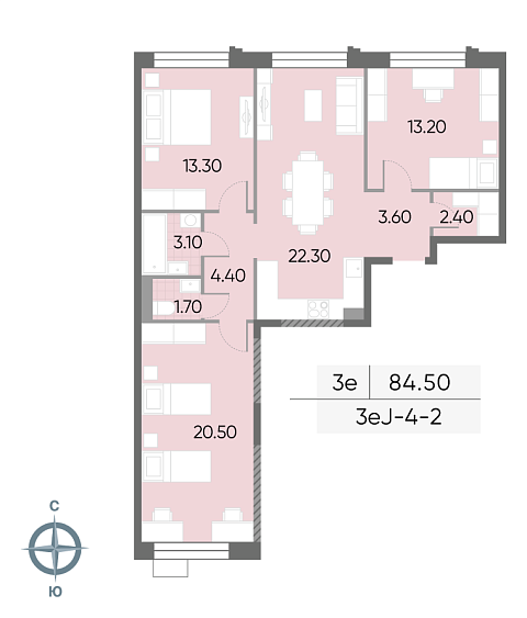 2 комн. квартира, 84.5 м², 2 этаж 