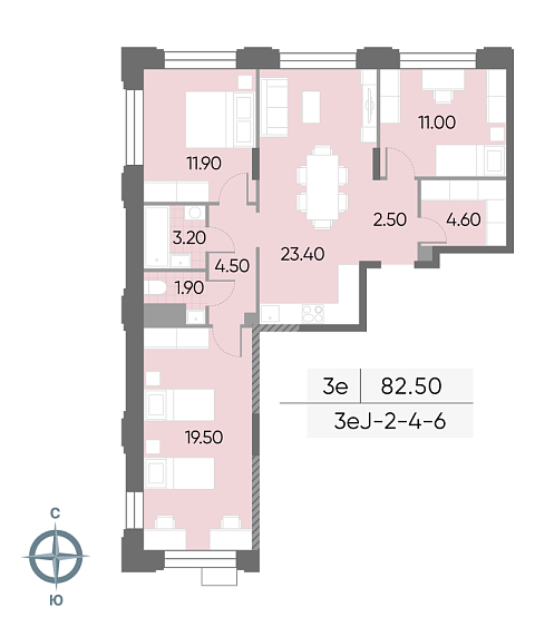 2 комн. квартира, 82.5 м², 5 этаж 