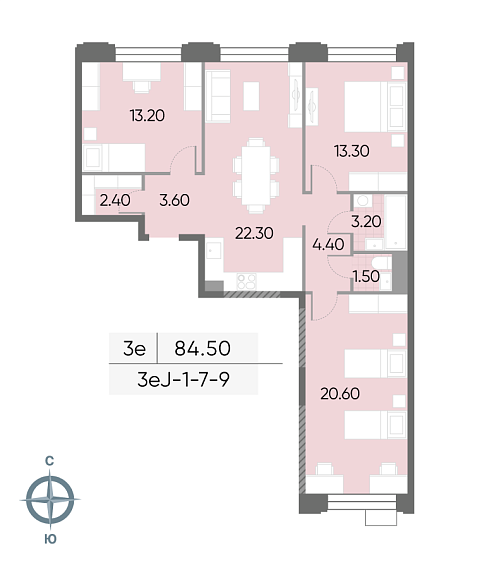 2 комн. квартира, 84.5 м², 8 этаж 