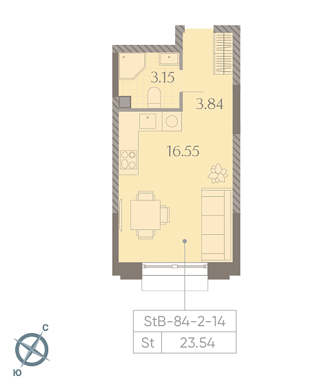 студия, 23.5 м², 11 этаж 