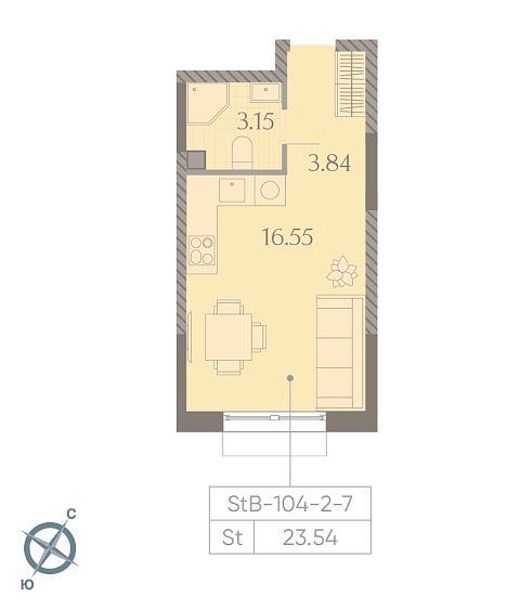 студия, 23.5 м², 6 этаж 
