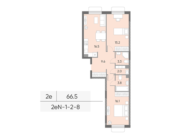 1 комн. квартира, 66.5 м², 4 этаж 