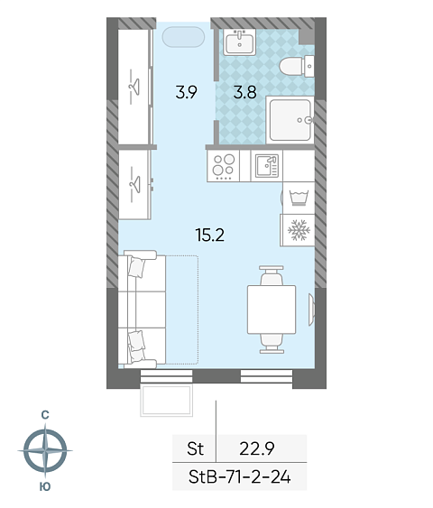 студия, 22.9 м², 18 этаж 