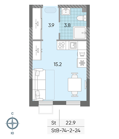 студия, 22.9 м², 19 этаж 
