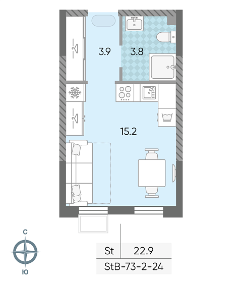 студия, 22.9 м², 17 этаж 