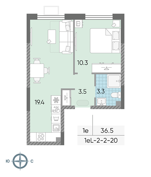 студия, 36.6 м², 14 этаж 