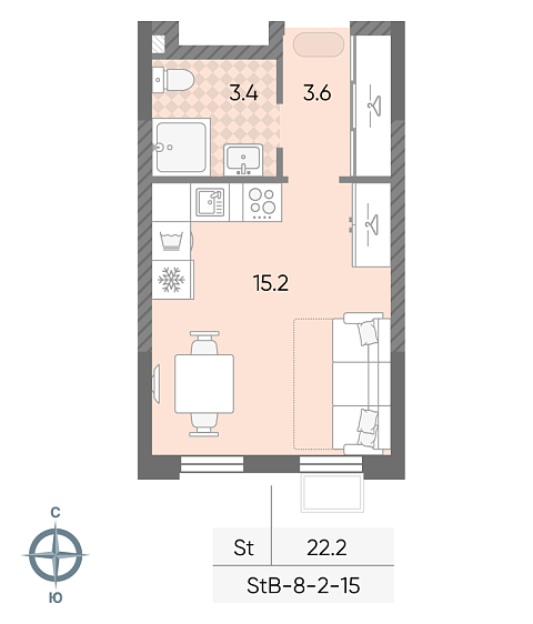 студия, 22.2 м², 14 этаж 