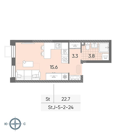студия, 22.7 м², 11 этаж 