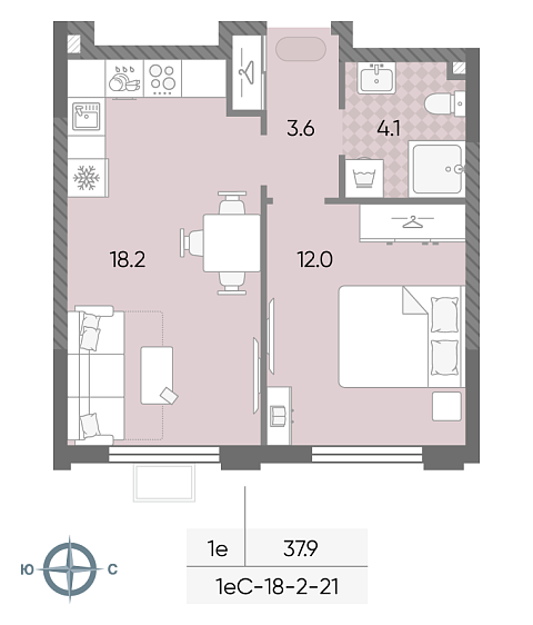 студия, 37.9 м², 4 этаж 