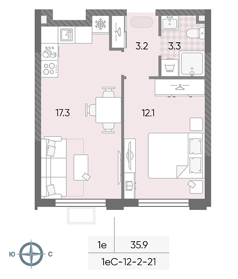 студия, 35.9 м², 12 этаж 