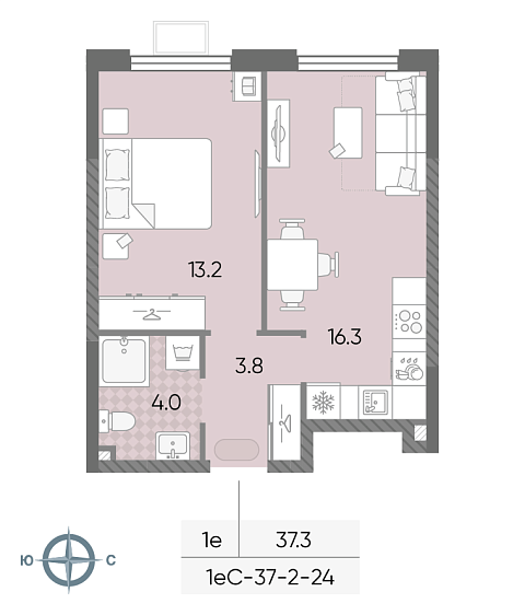 студия, 37.3 м², 20 этаж 