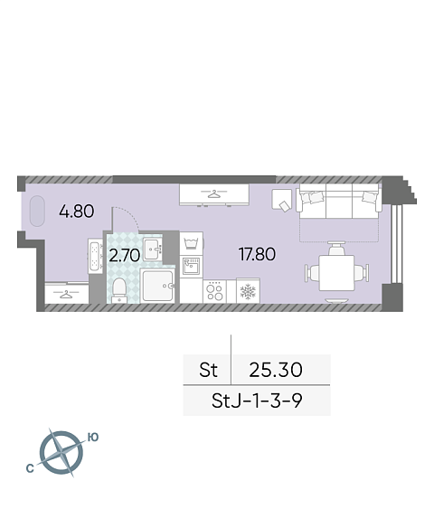 студия, 25.3 м², 3 этаж 