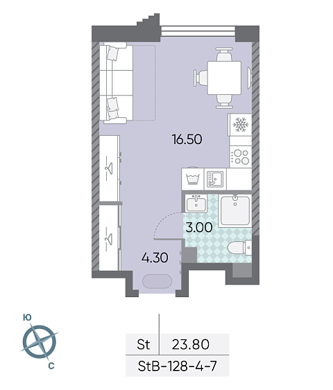 студия, 23.8 м², 4 этаж 