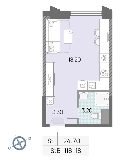 студия, 24.7 м², 18 этаж 