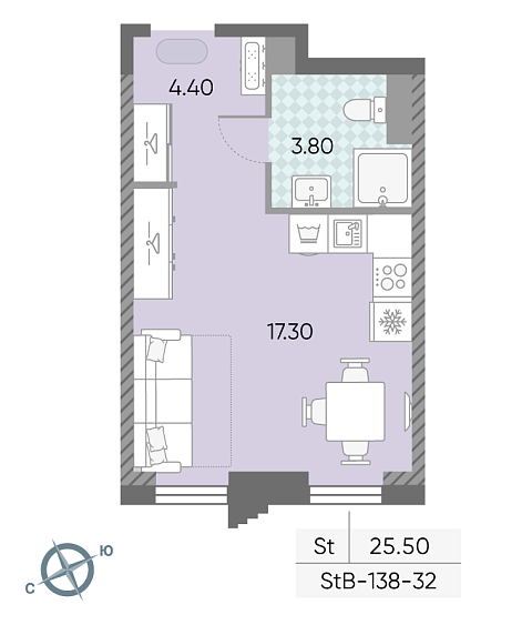 студия, 25.5 м², 32 этаж 