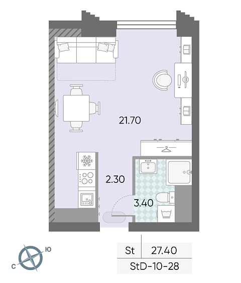 студия, 27.4 м², 28 этаж 