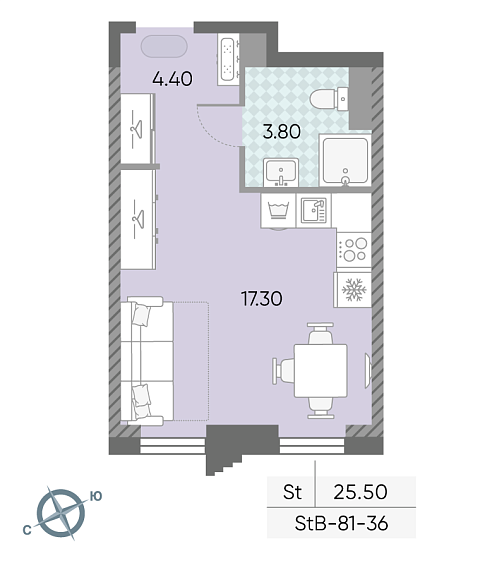 студия, 25.5 м², 36 этаж 