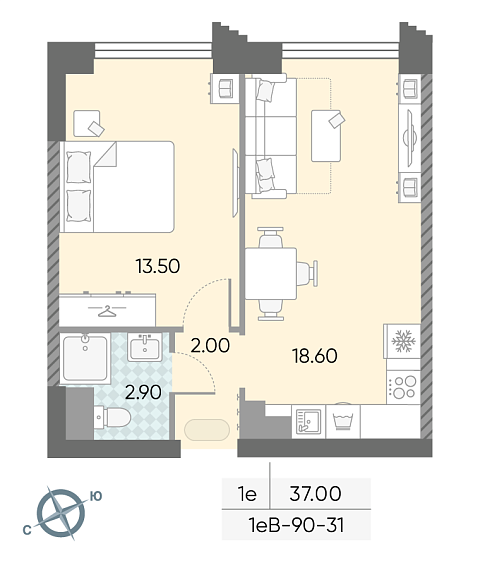 студия, 37 м², 31 этаж 