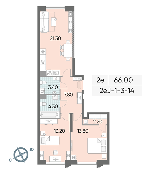 1 комн. квартира, 66 м², 11 этаж 