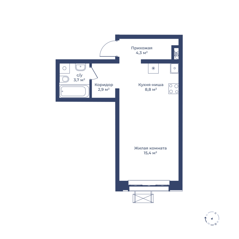 студия, 35.1 м², 1 этаж 