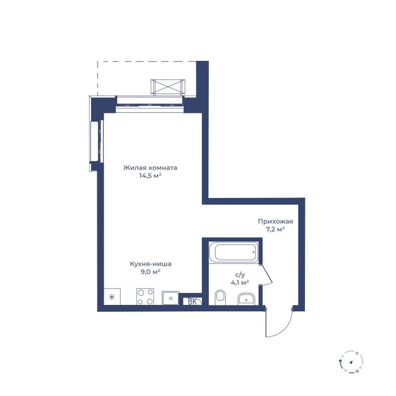 студия, 34.8 м², 1 этаж 