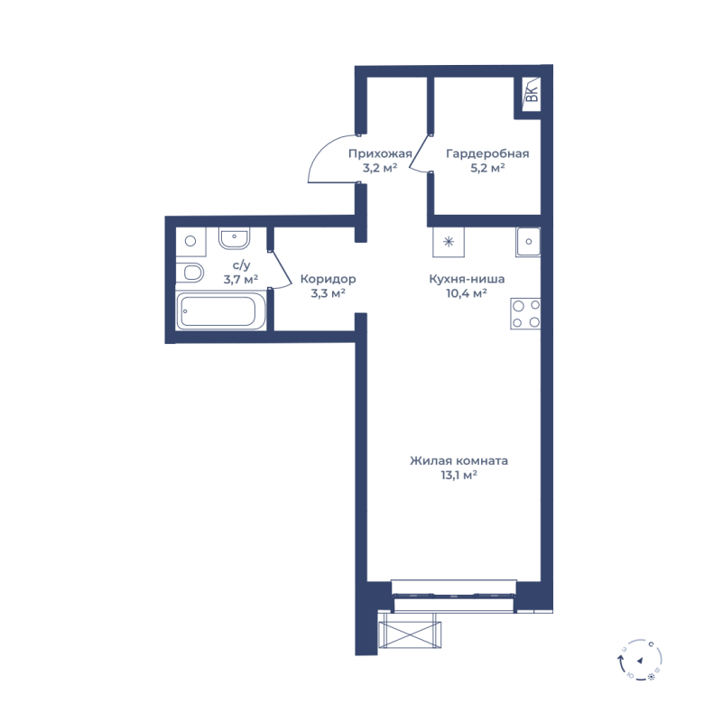 студия, 38.9 м², 1 этаж 