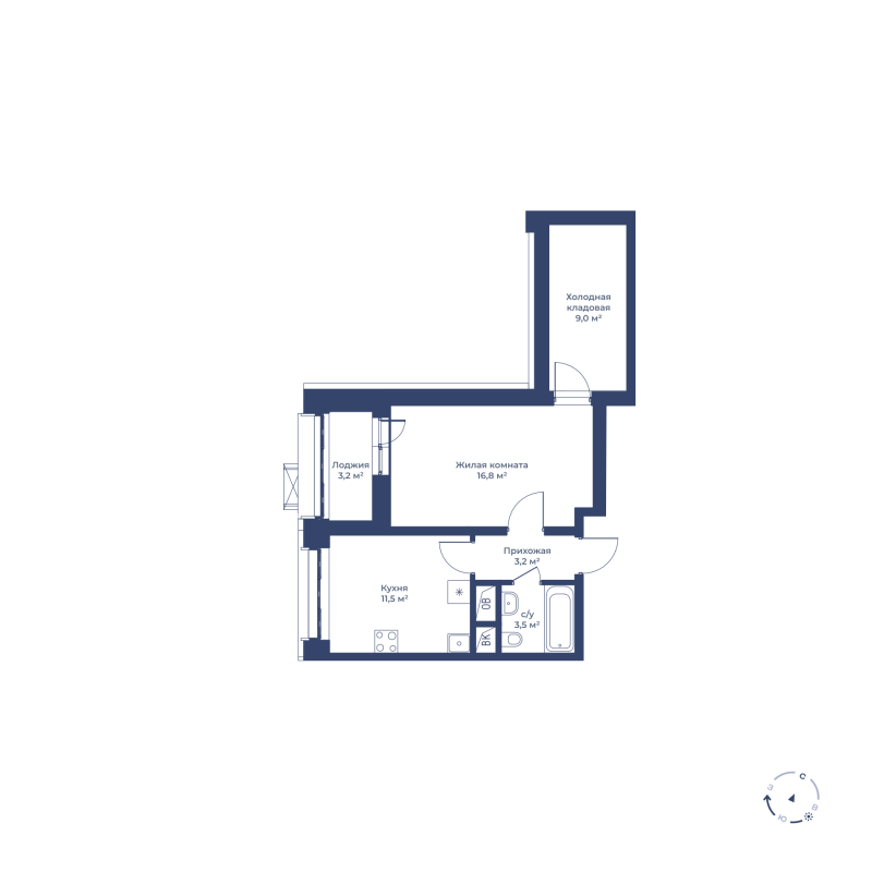 1 комн. квартира, 45.6 м², 10 этаж 