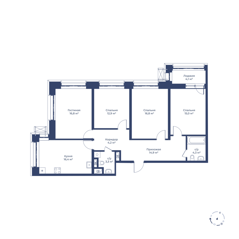4 комн. квартира, 106.7 м², 2 этаж 