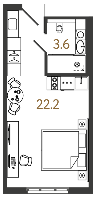 студия, 25.8 м², 14 этаж 