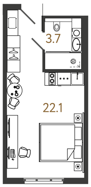 студия, 25.8 м², 10 этаж 