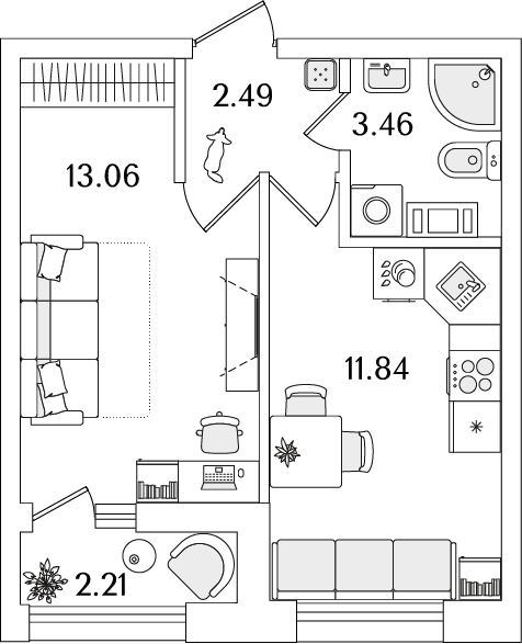 1 комн. квартира, 32 м², 8 этаж 