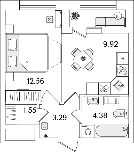 1 комн. квартира, 32.9 м², 10 этаж 