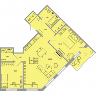 2 комн. квартира, 66 м², 8 этаж 