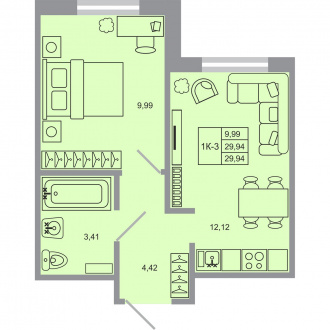 1 комн. квартира, 29.9 м², 1 этаж 