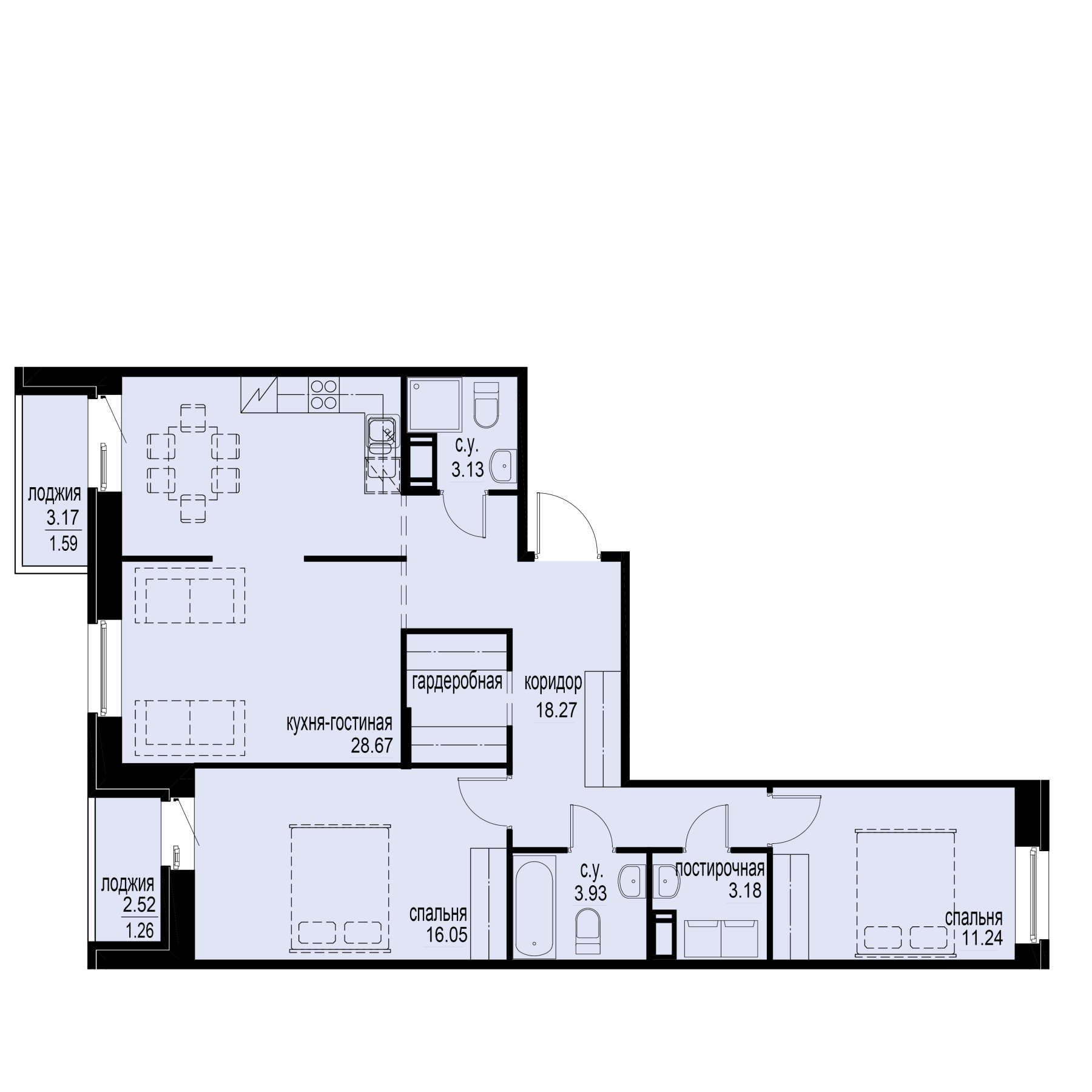 2 комн. квартира, 87.3 м², 9 этаж 