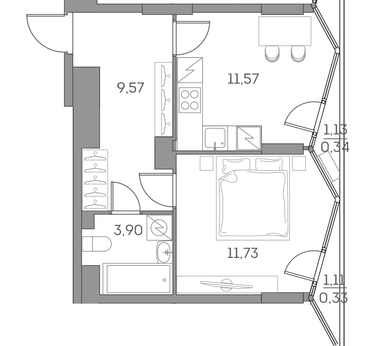 1 комн. квартира, 37.4 м², 5 этаж 