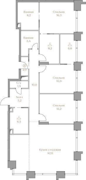 3 комн. квартира, 143.1 м², 13 этаж  (из 18)