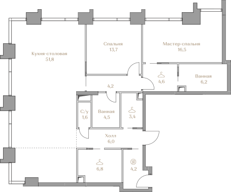 3 комн. квартира, 123.5 м², 5 этаж  (из 18)