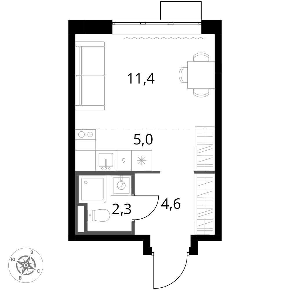 студия, 23.3 м², 7 этаж 