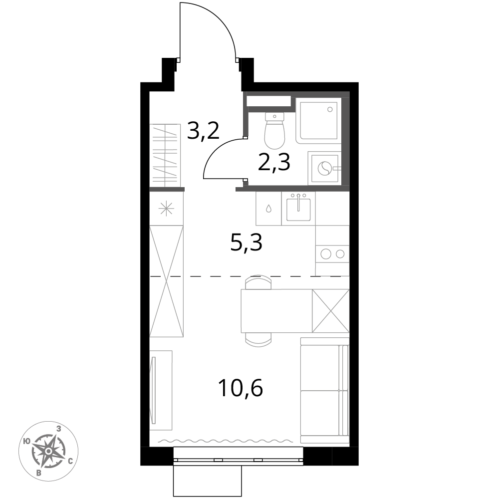 студия, 21.4 м², 11 этаж 