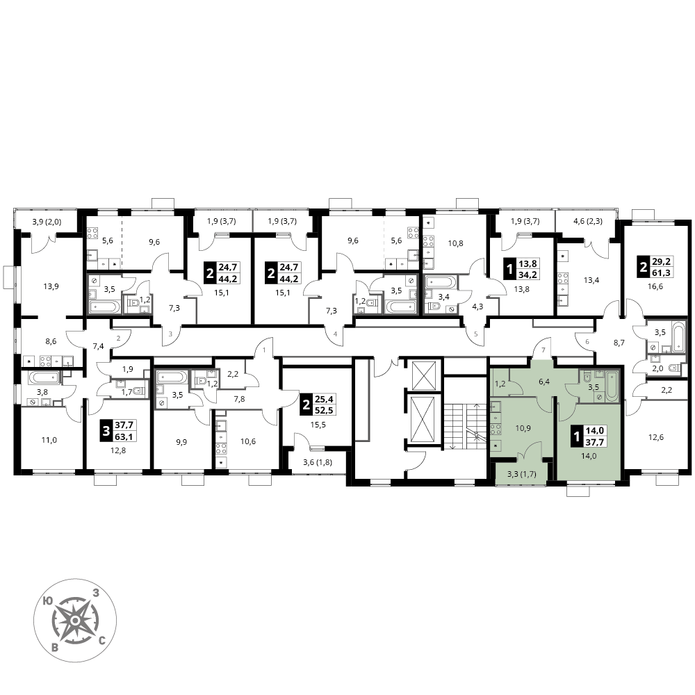 1 комн. квартира, 37.7 м², 17 этаж 