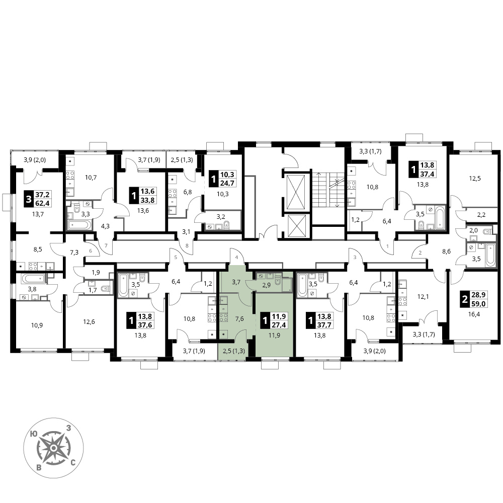 1 комн. квартира, 27.4 м², 5 этаж 