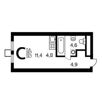 студия, 25.7 м², 9 этаж 