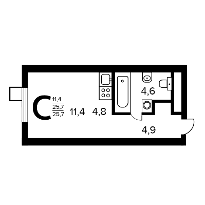 студия, 25.7 м², 5 этаж 
