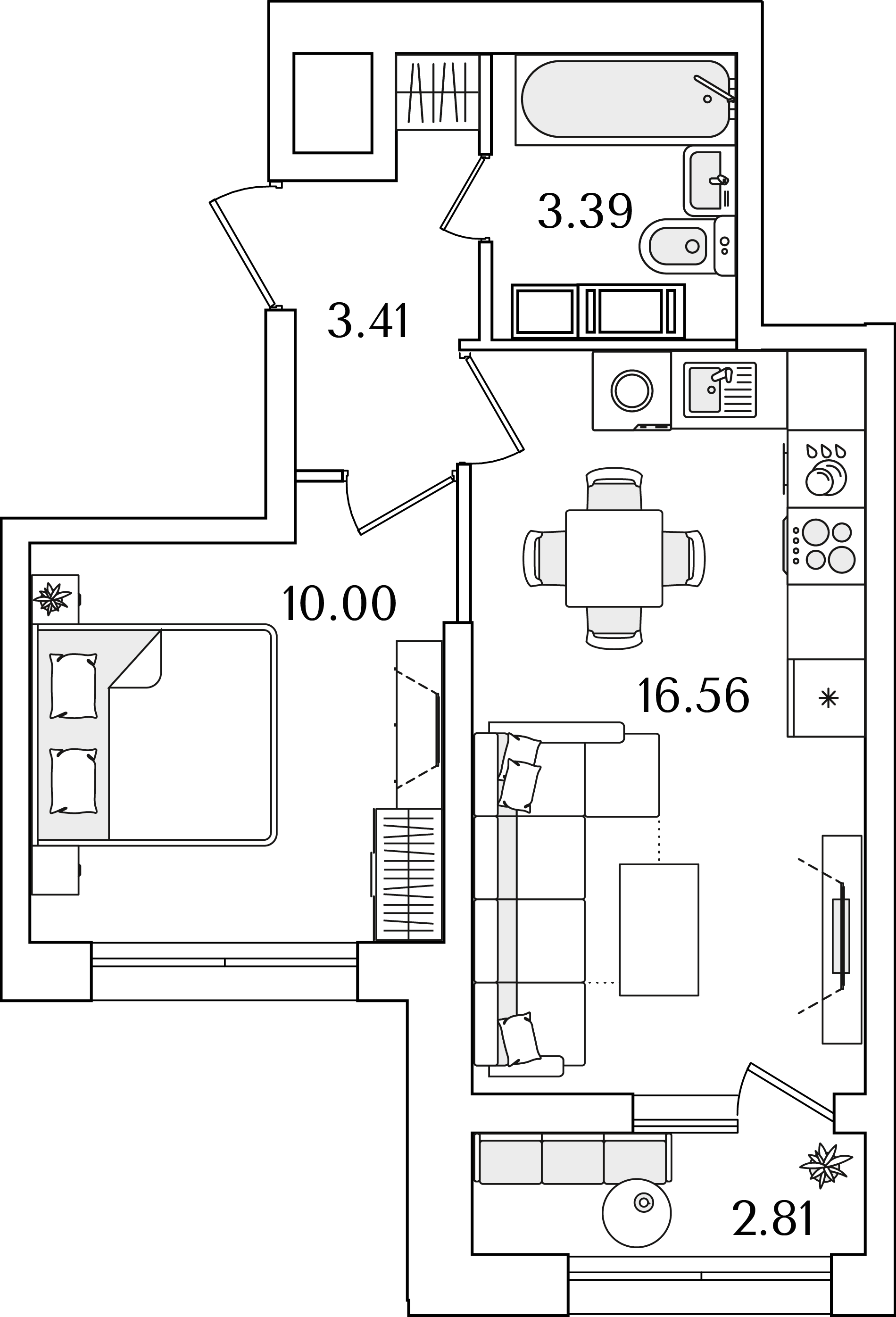 1 комн. квартира, 34.8 м², 12 этаж 