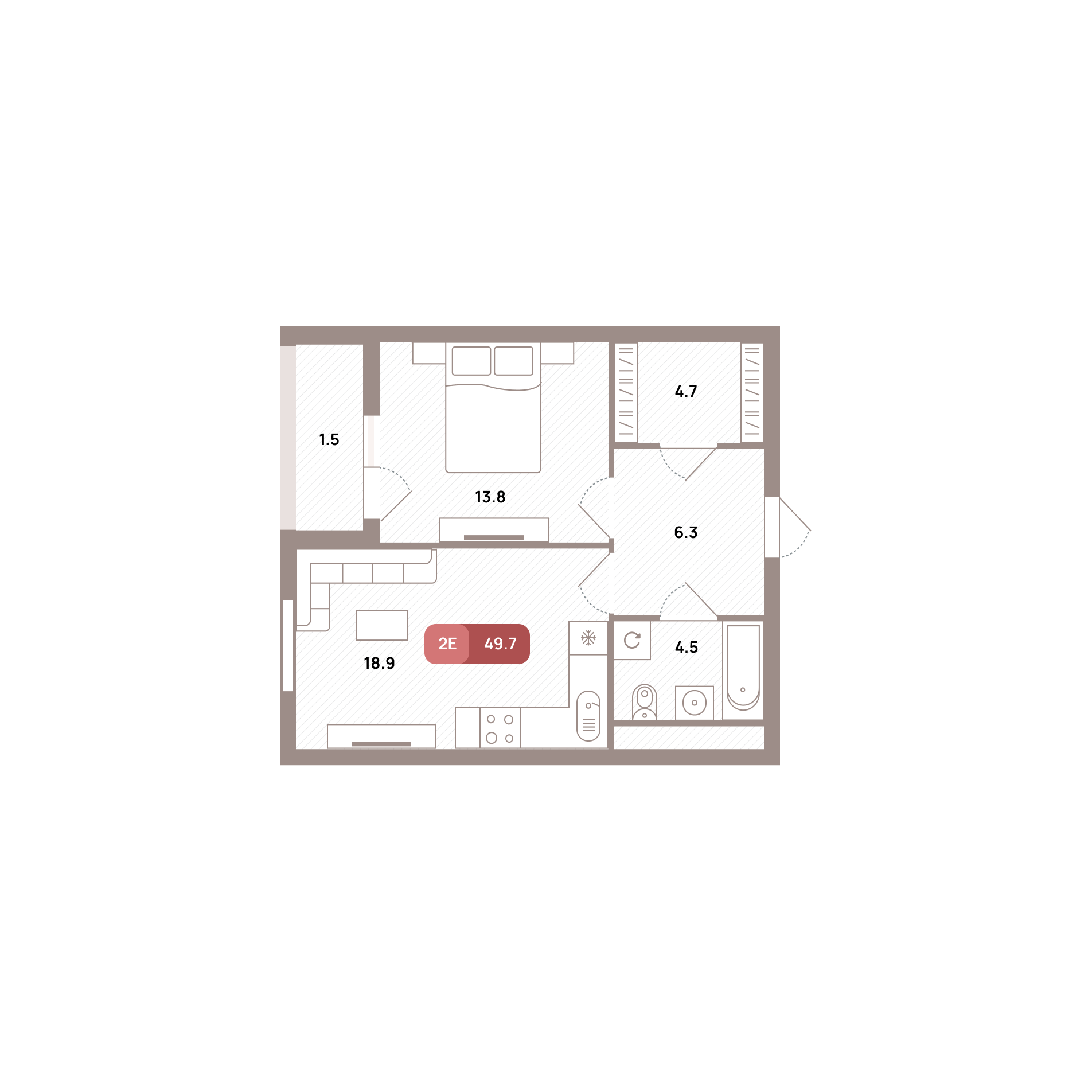 2 комн. квартира, 49.7 м², 12 этаж 