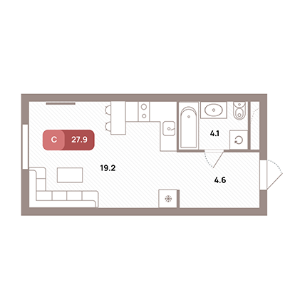 студия, 27.9 м², 25 этаж 