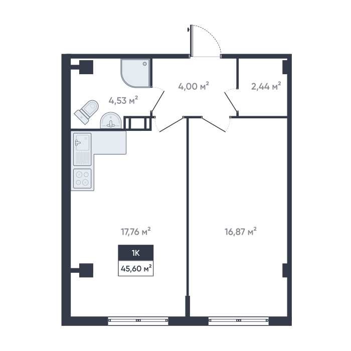 1 комн. квартира, 46.8 м², 5 этаж 
