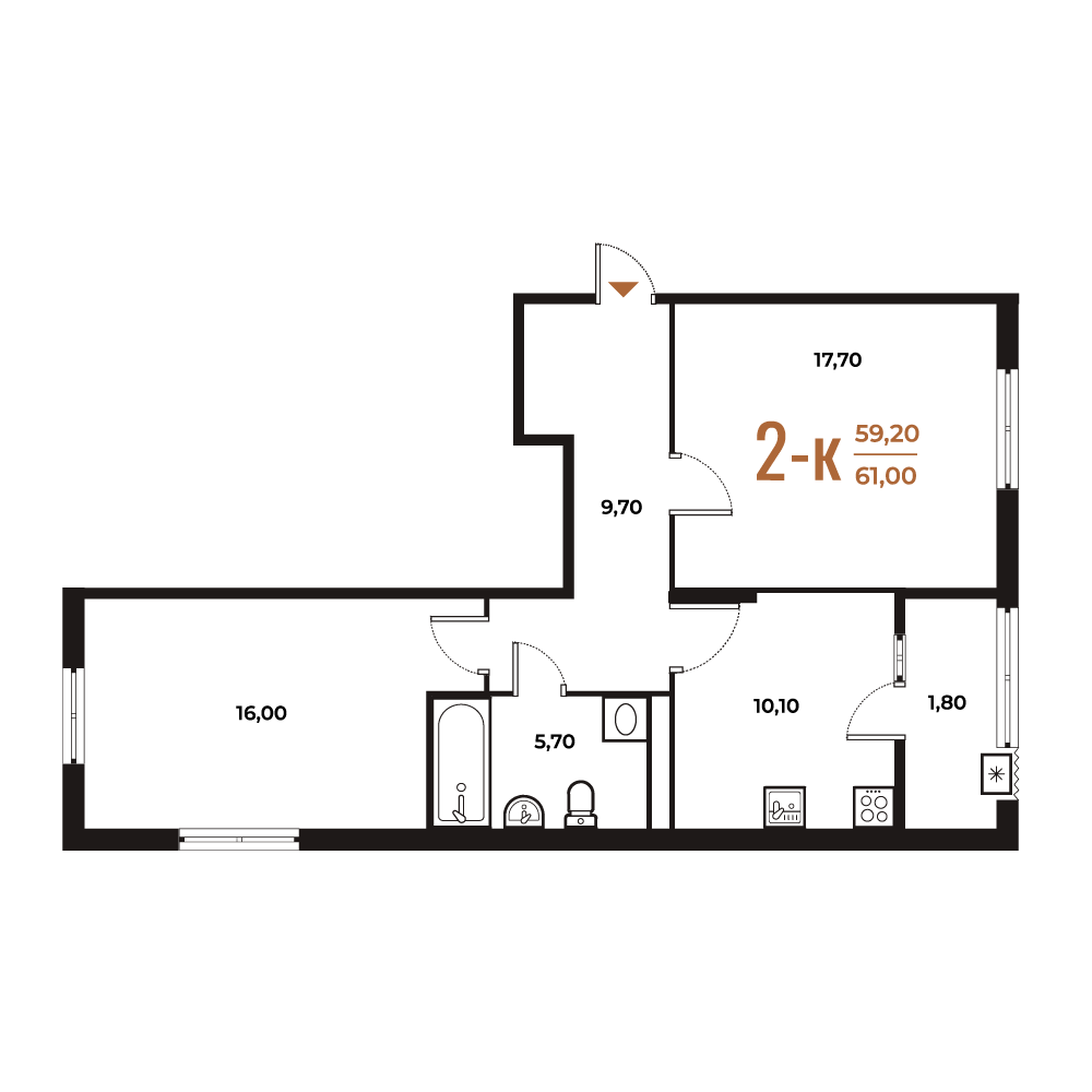 2 комн. квартира, 69.2 м², 5 этаж 